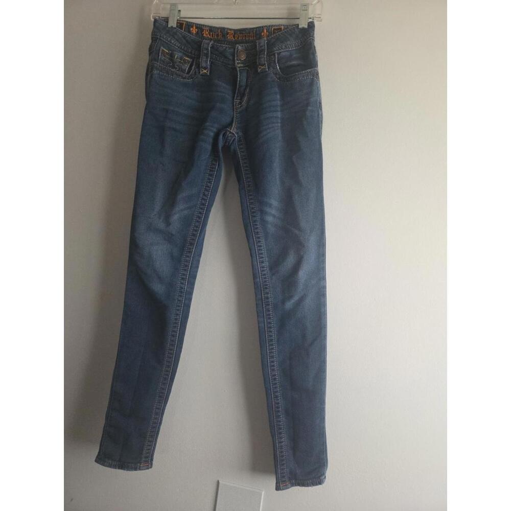 Rock Revival Jessica Skinny Jeans Womens Size 25 Button & Zip Distressed Blue